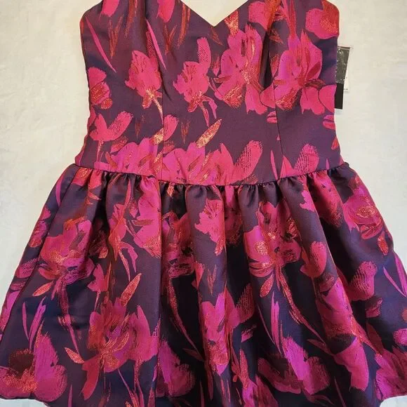 Aidan Mattox Sleeveless Floral Jacquard Party Dress Pink/ Fuchsia Size 16 NWT - Picture 4 of 14